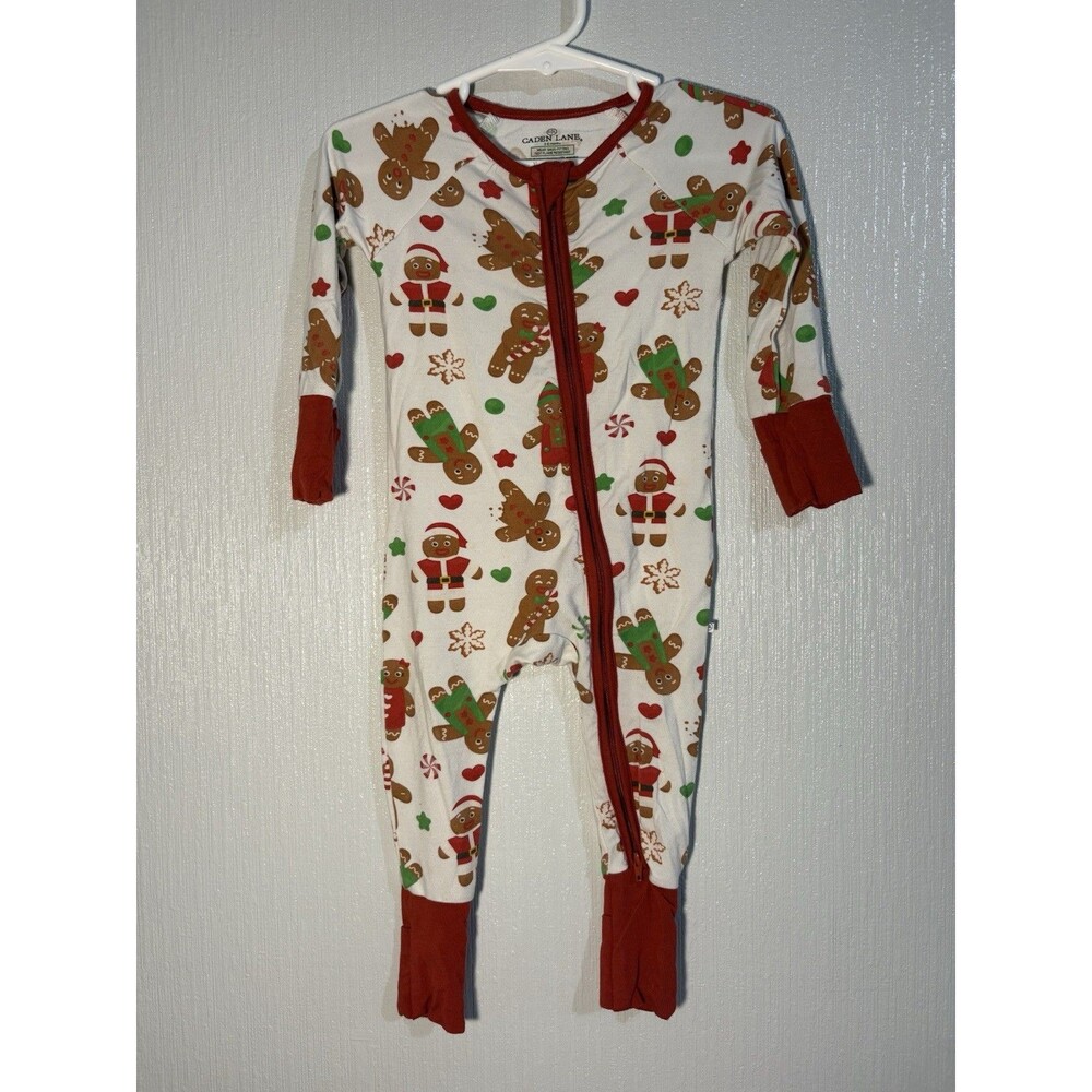 Caden Lane Baby Gingerbread Holiday Christmas Pajamas 3-6 Mo Bamboo Convertible